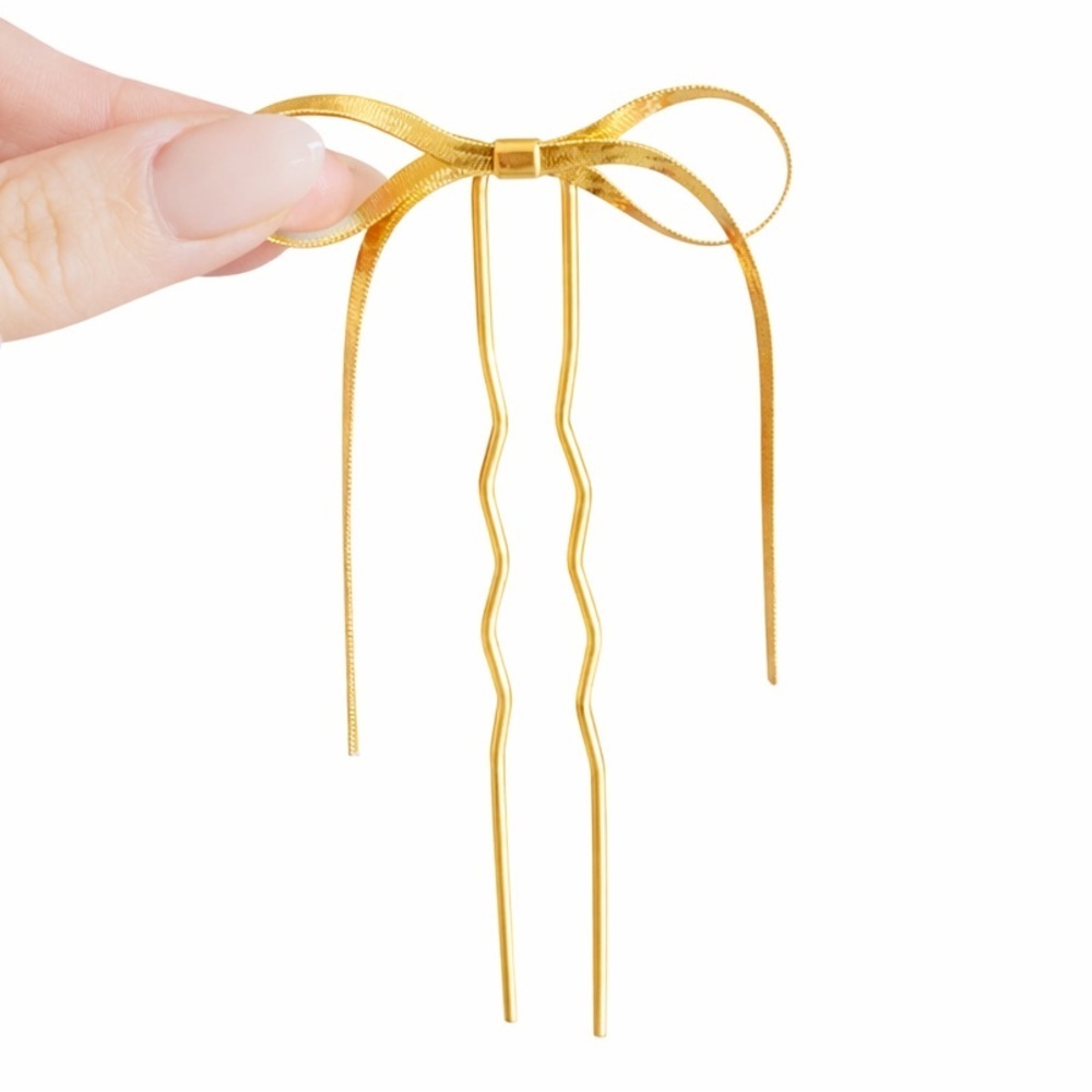 Gold Herringbone Bow Hair Pin (3103)